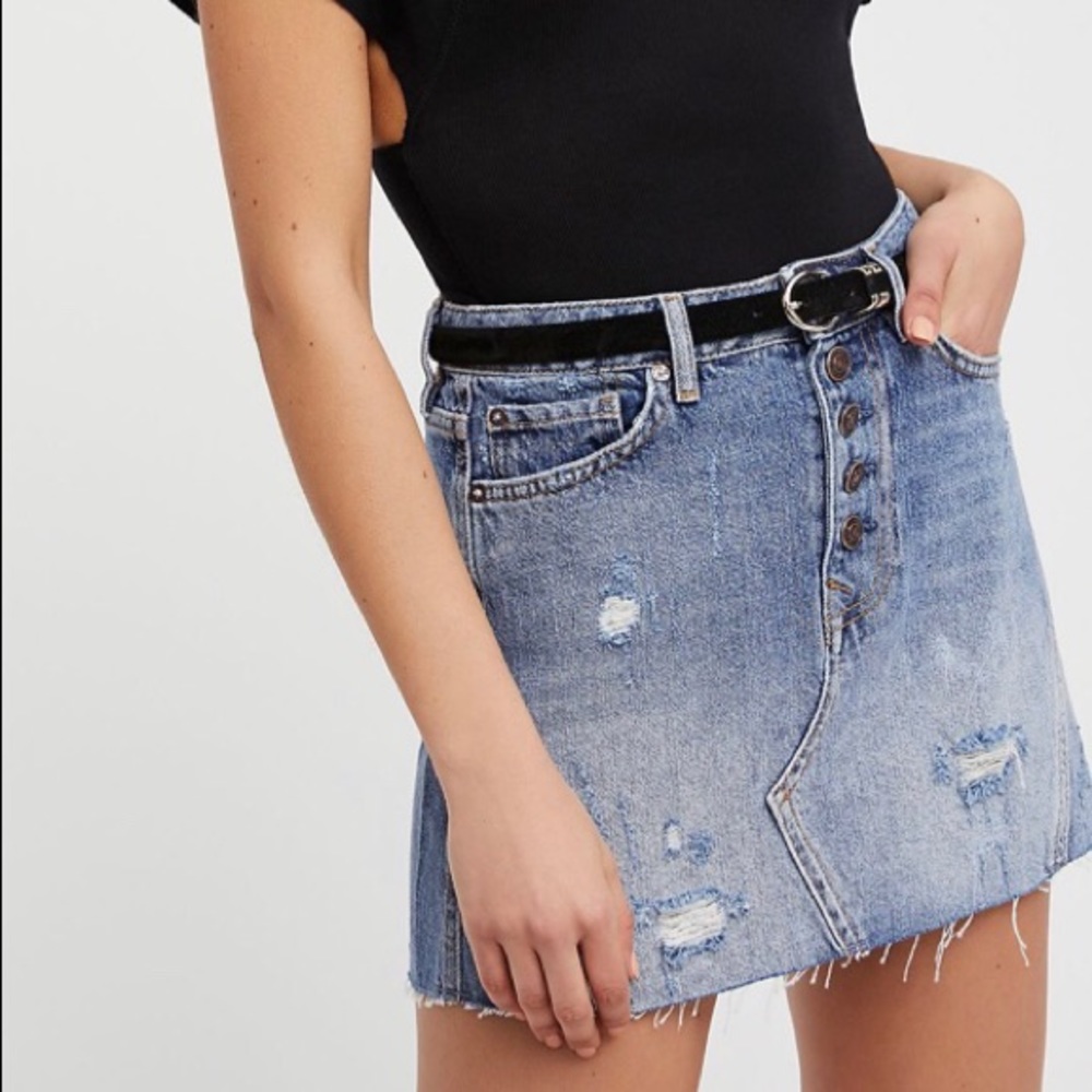 Free People Denim A-Line Skirt